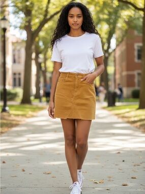 Title: Blue Blush Mustard Corduroy Mini Skirt - Raw Hem - [S]